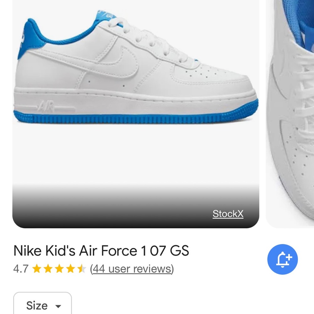 Nike Air Force 1 kids size 4 (women’s 6) blue and white